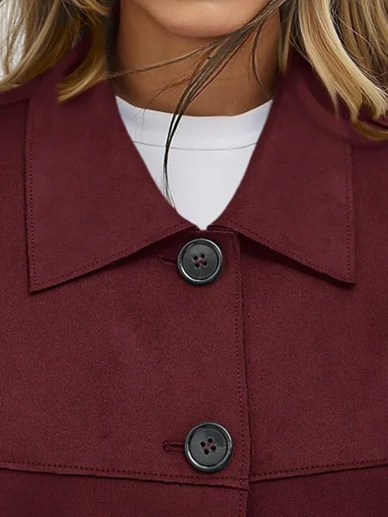 Women's Faux Suede Cropped Jacket Fall Fashion Winter Coats Outerwear Burgundy - Picture 5 of 5